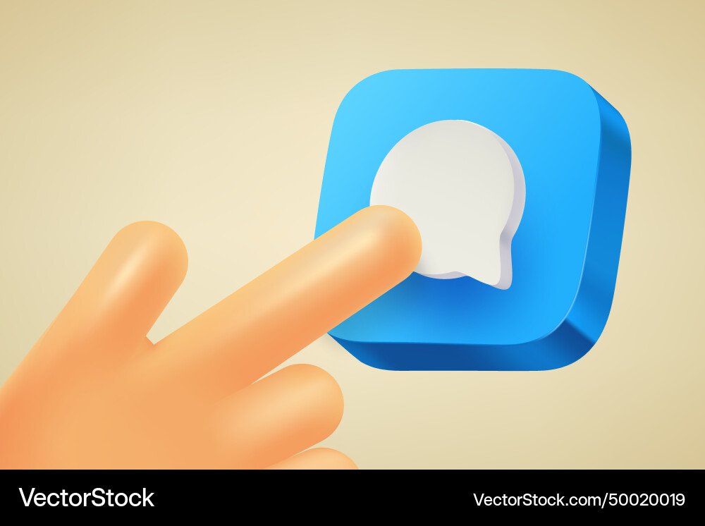 Hand pressing button with message sign 3d vector image