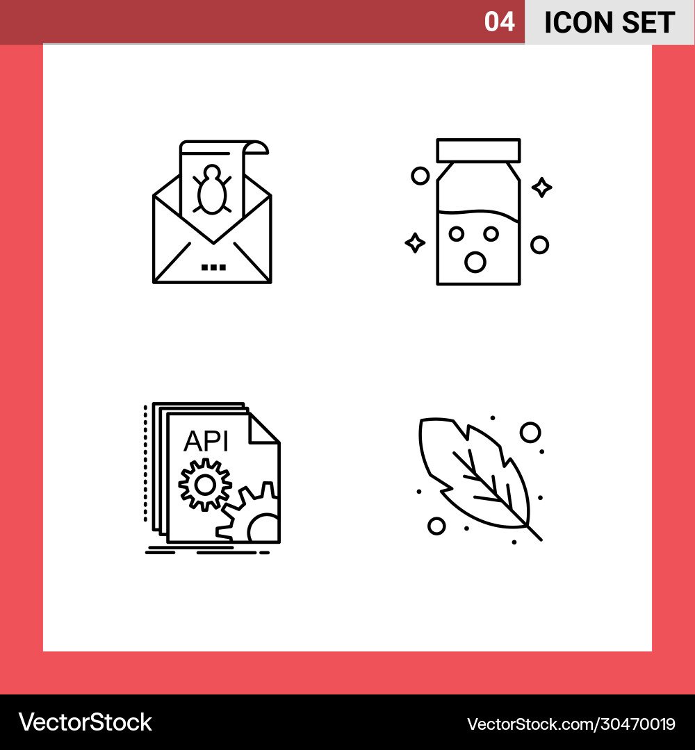 Mobile interface line set 4 pictograms bug Vector Image