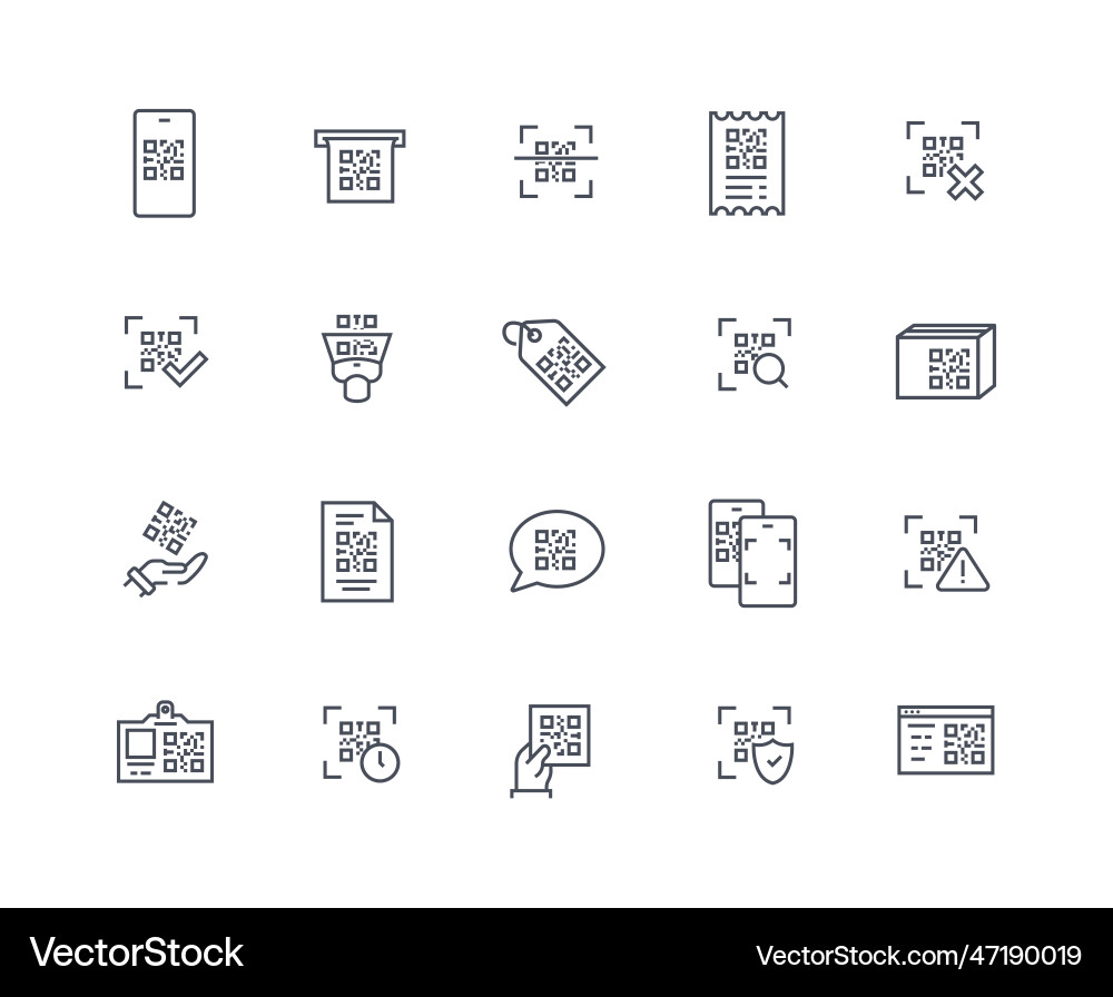 Qr code outline icons set vector image