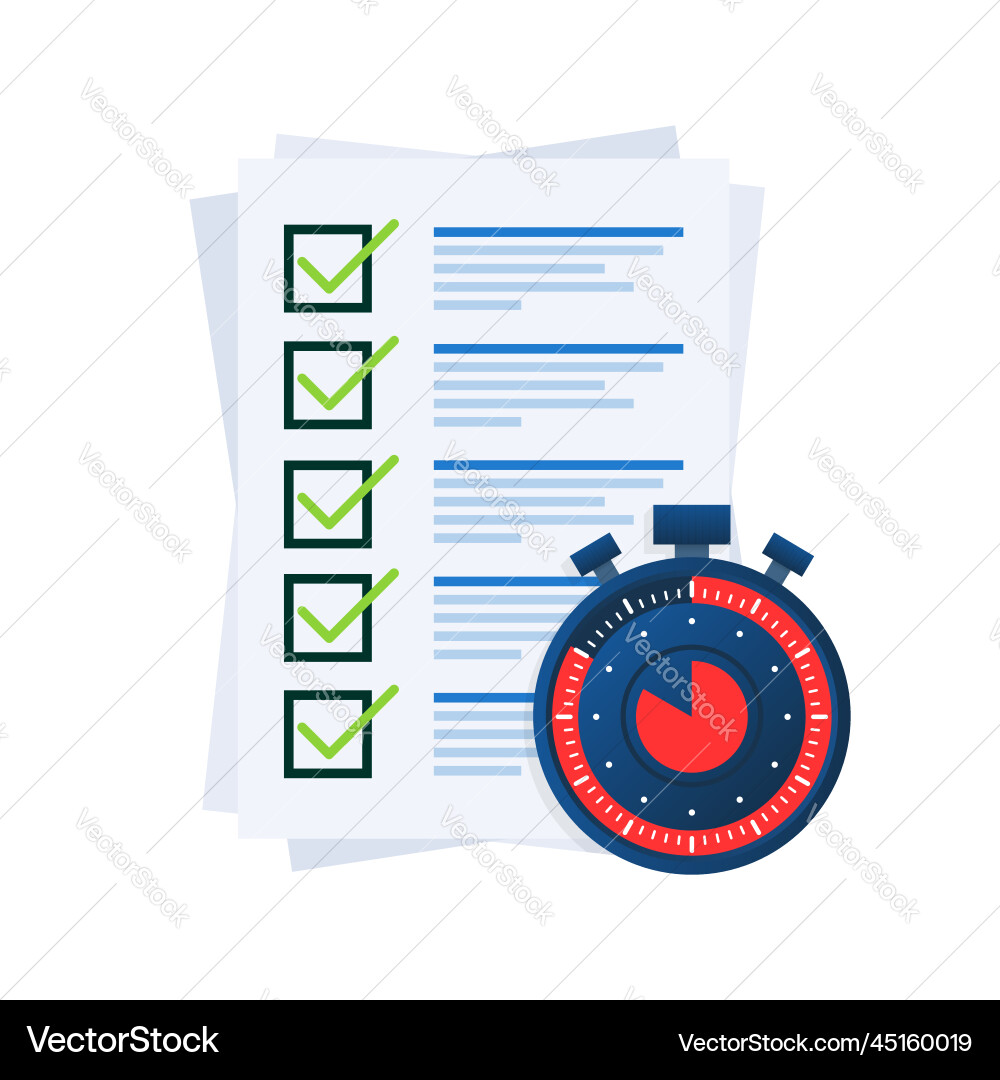 Quick survey badge icon check list and stopwatch Vector Image