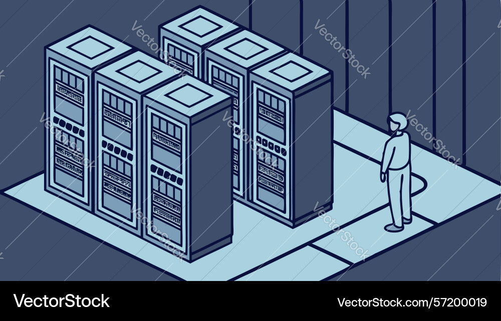 Rows of server racks in a modern data center vector image