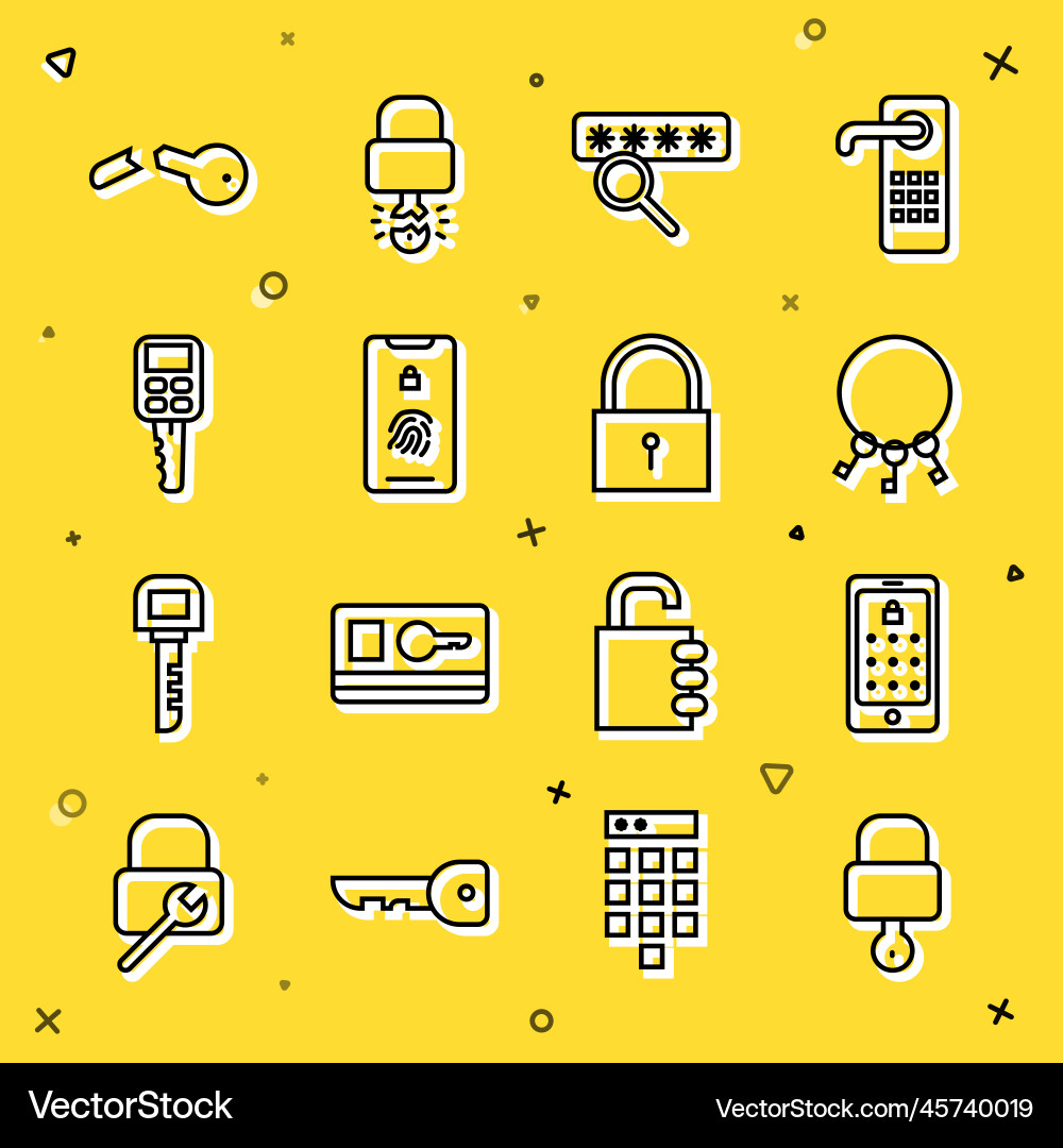 Set line lock and key mobile graphic password Set line lock and key mobile graphic password vector image