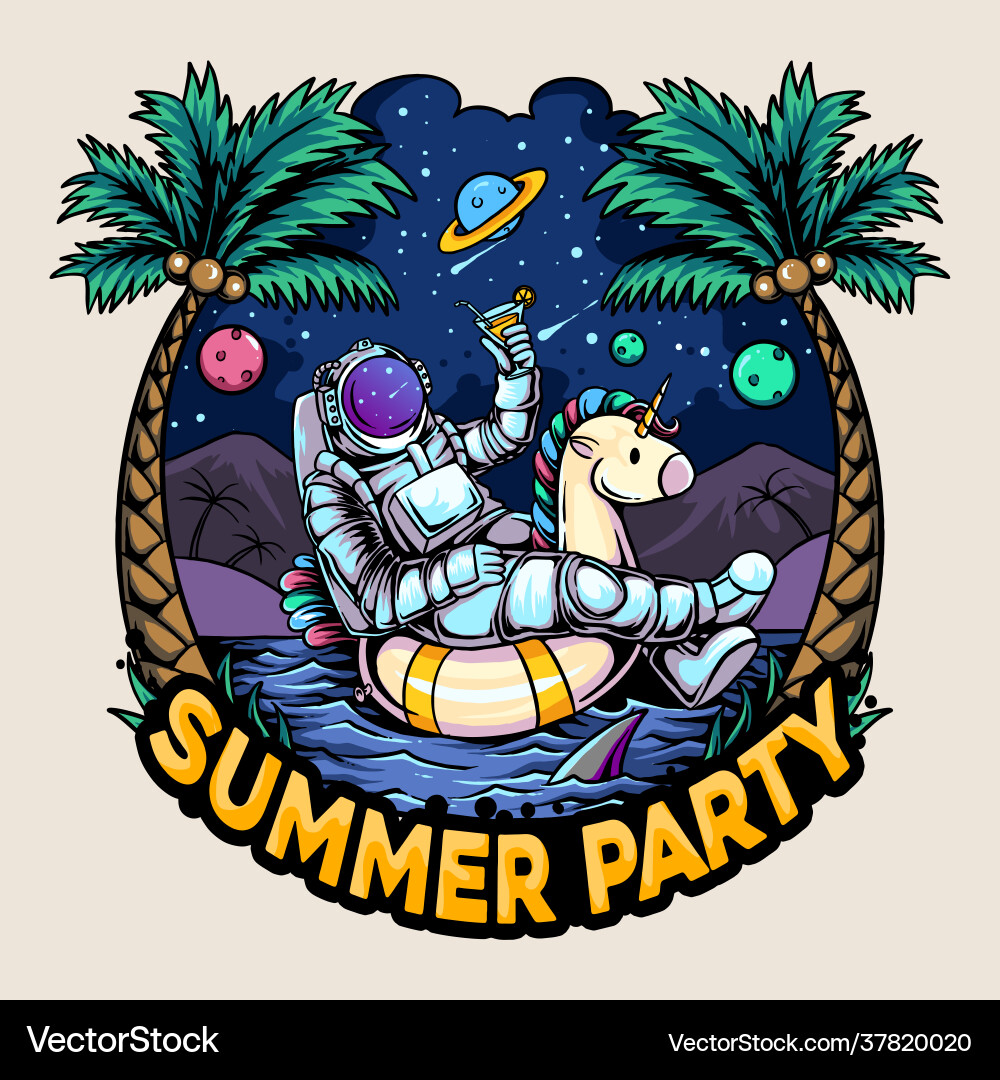Astronauts Relaxing on a Unicorn Float vector image