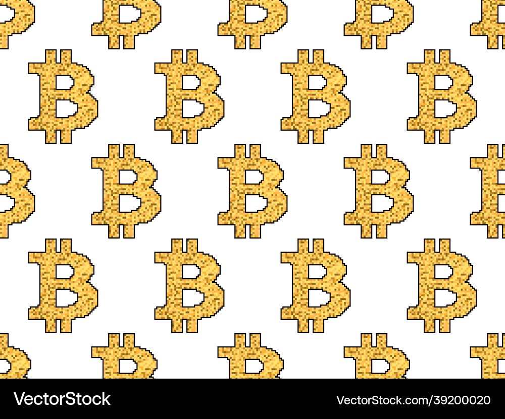 Bitcoin sign seamless pattern in pixel art style Bitcoin sign seamless pattern in pixel art style vector image