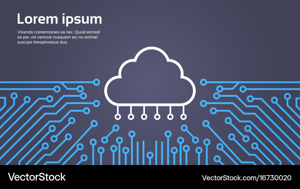 Cloud database over computer chip moterboard vector image