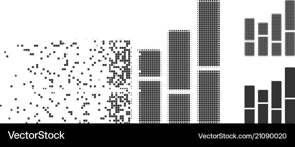 Dissolved pixel halftone bar chart icon Dissolved pixel halftone bar chart icon vector image