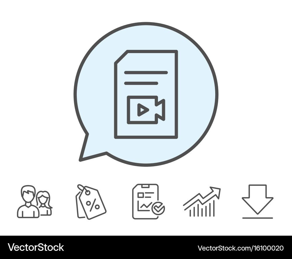 Document with video line icon vlog file sign vector image