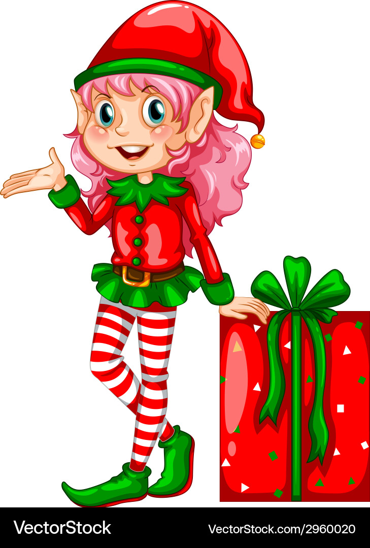 Elf and gift Royalty Free Vector Image - VectorStock