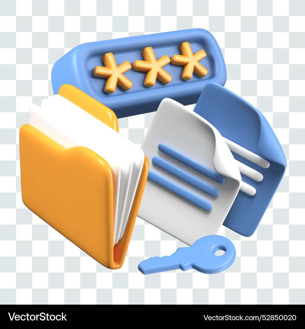 Folder with documents sheets key password set Folder with documents sheets key password set vector image
