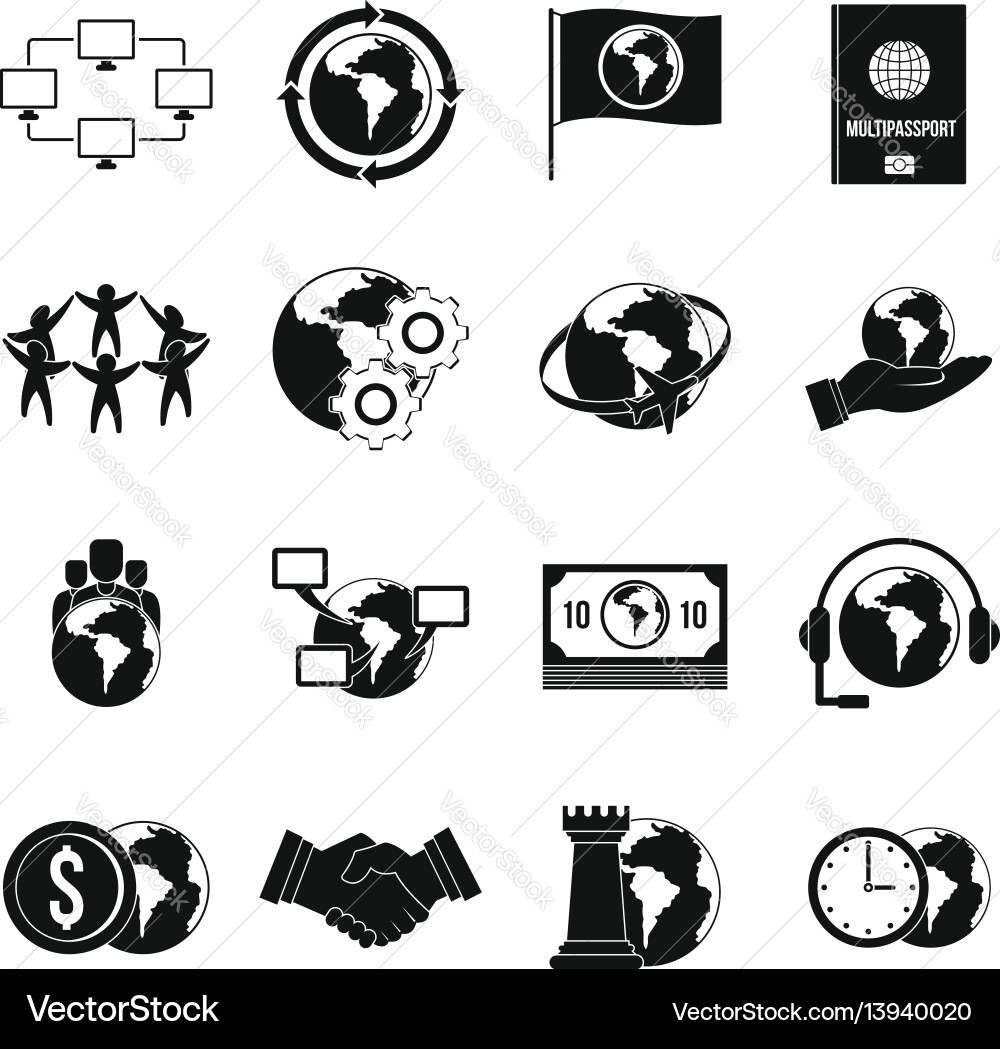 Global connections icons set simple style Global connections icons set simple style vector image