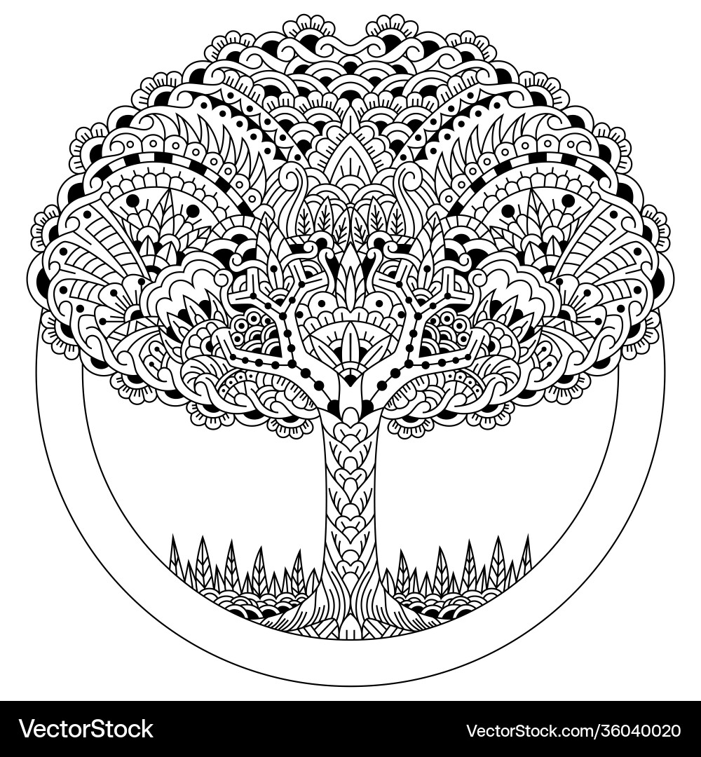 Hand drawn tree in entangle style vector image