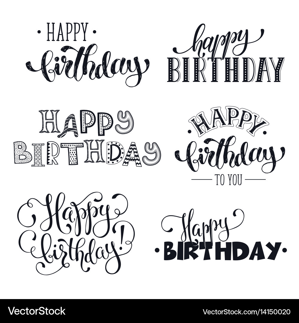 Hand written happy birthday phrases Royalty Free Vector