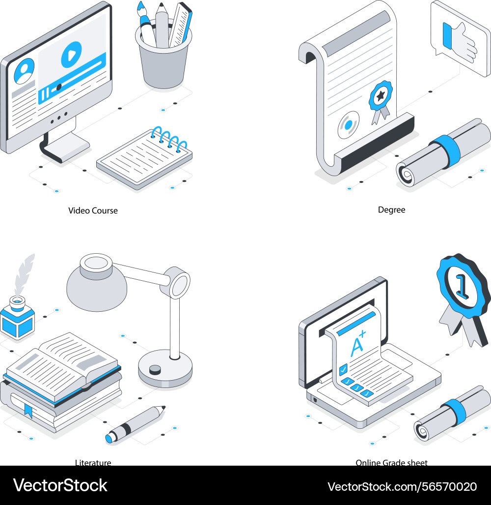 Online education isometric set 13 Vector Image