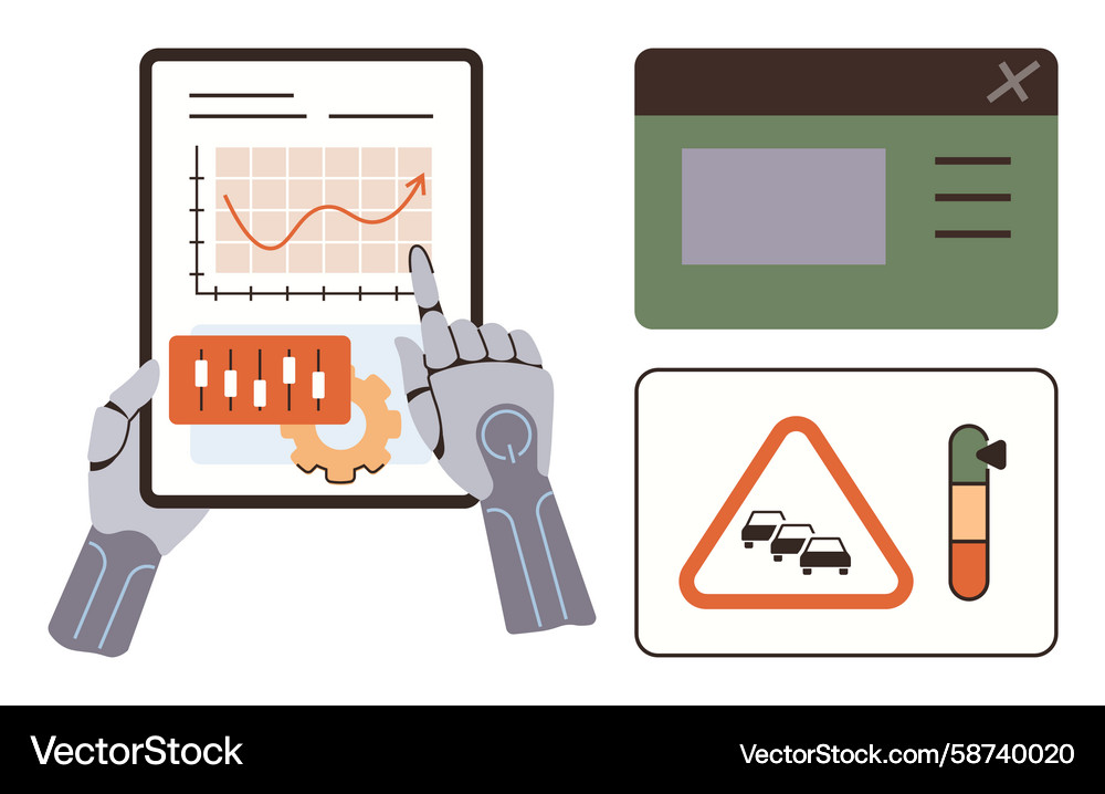 Robot analyzing traffic data and energy Robot analyzing traffic data and energy Vector Image