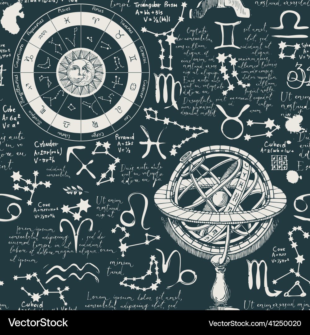 Zodiac seamless pattern with lorem ipsum text Vector Image