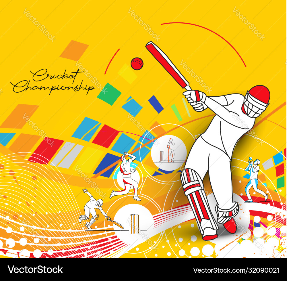 Abstract colorful pattern with batsman and bowler Vector Image