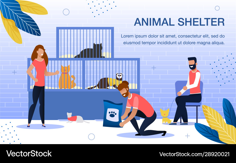 Animal shelter volunteering flat banner Animal shelter volunteering flat banner vector image