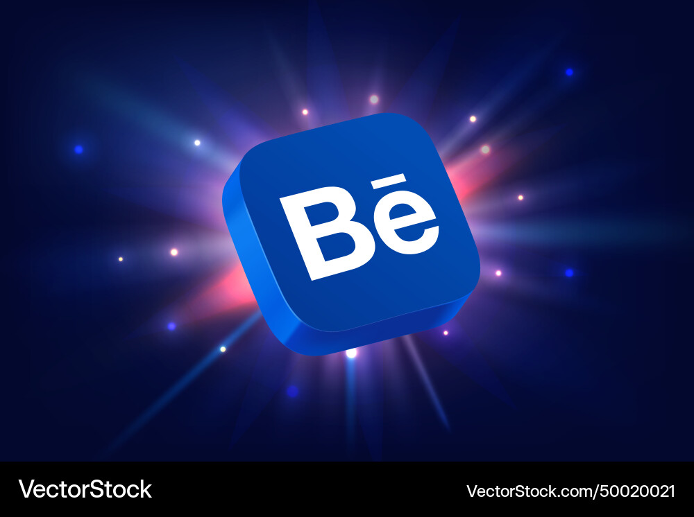 Behance app 3d icon on space background with rays Behance app 3d icon on space background with rays vector image