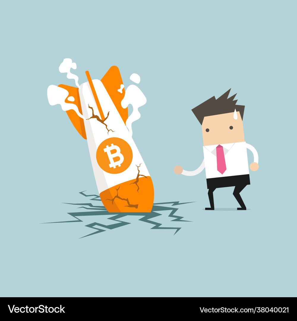 Businessman with bitcoin rocket crash flying down – Royalty-Free Vector |  VectorStock