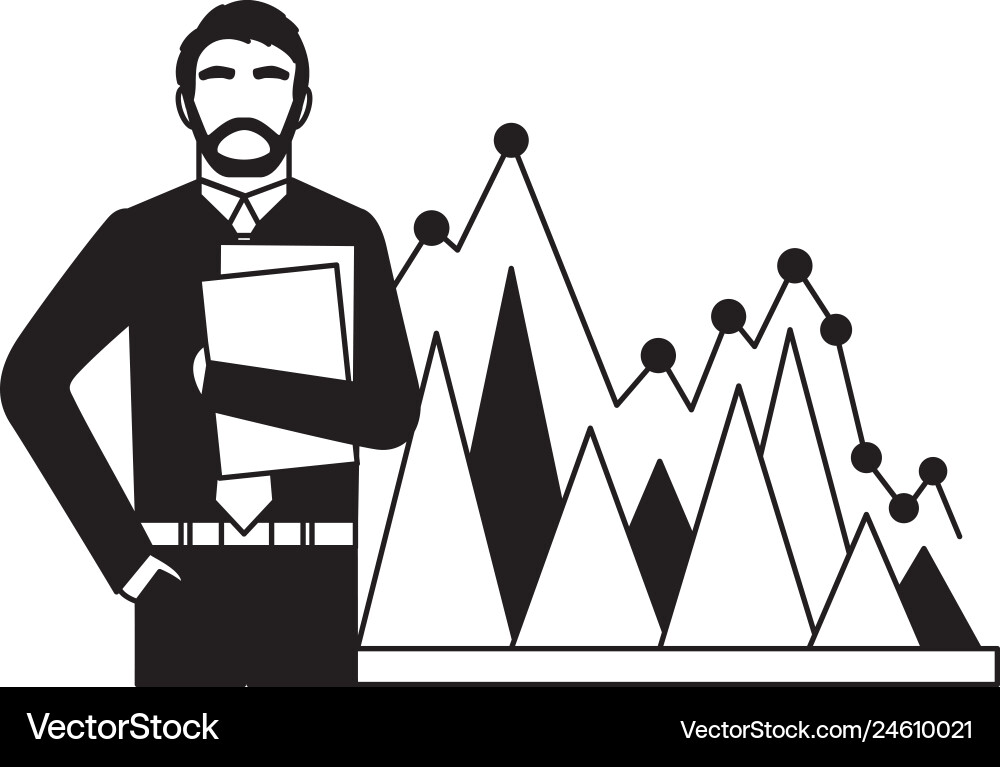Businessman with folder papers and statistic chart Vector Image
