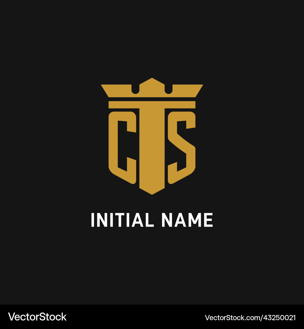 Cs initial logo with shield and crown style vector image