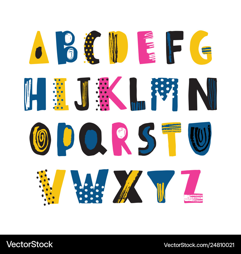 Cute childish latin font or funky english alphabet Cute childish latin font or funky english alphabet vector image