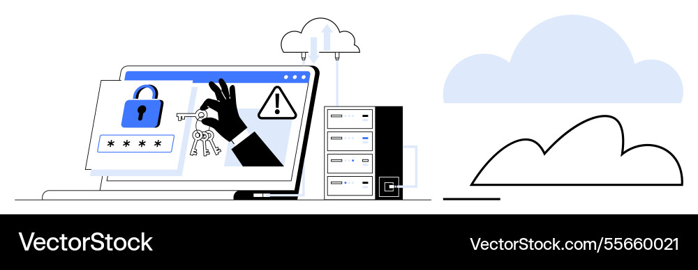 Cybersecurity threat with hacking attempt on cloud Vector Image
