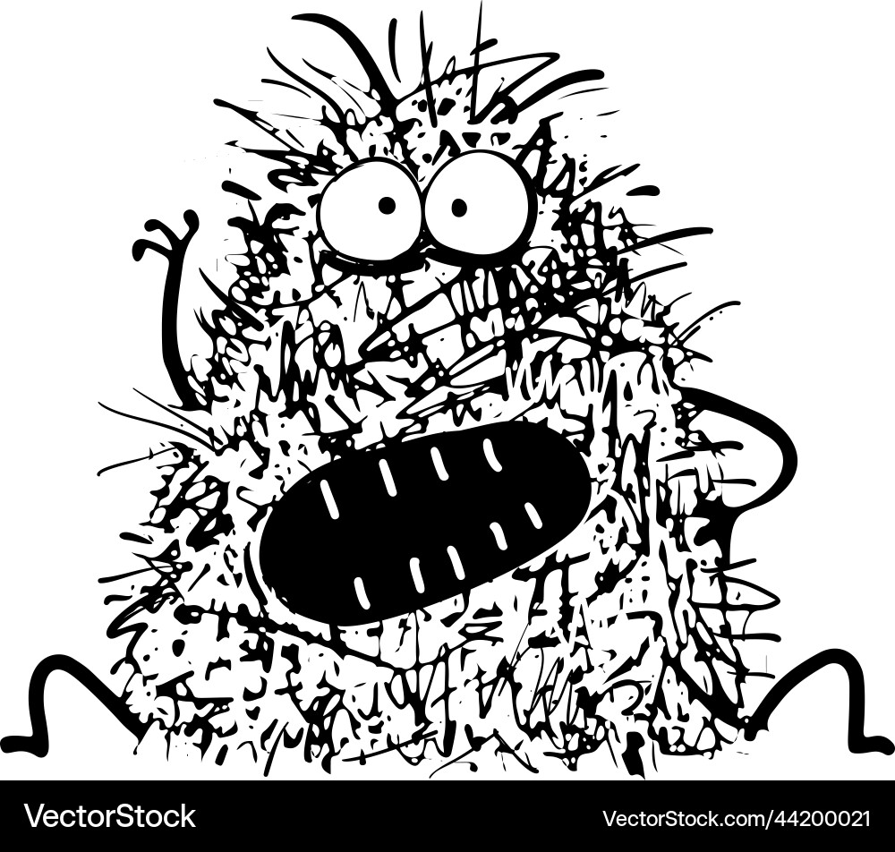 Funny adorable hairy monster confused and naughty vector image