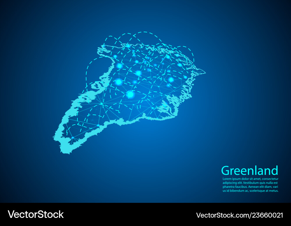 Greenland map with nodes linked by lines concept Greenland map with nodes linked by lines concept Vector Image