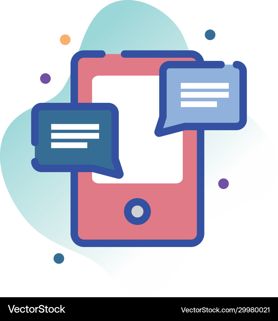 Isolated smartphone and bubbles line fill block vector image