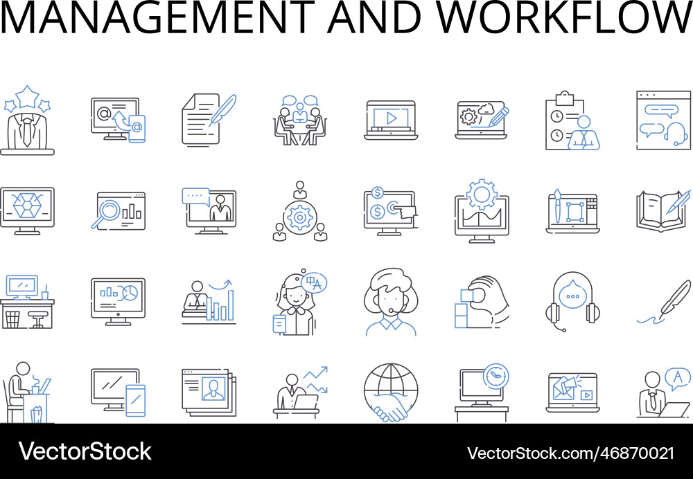 Management and workflow line icons collection Management and workflow line icons collection vector image