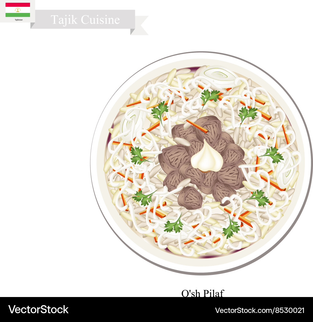Osh pilaf or tajik rice with meat and vegetables Vector Image