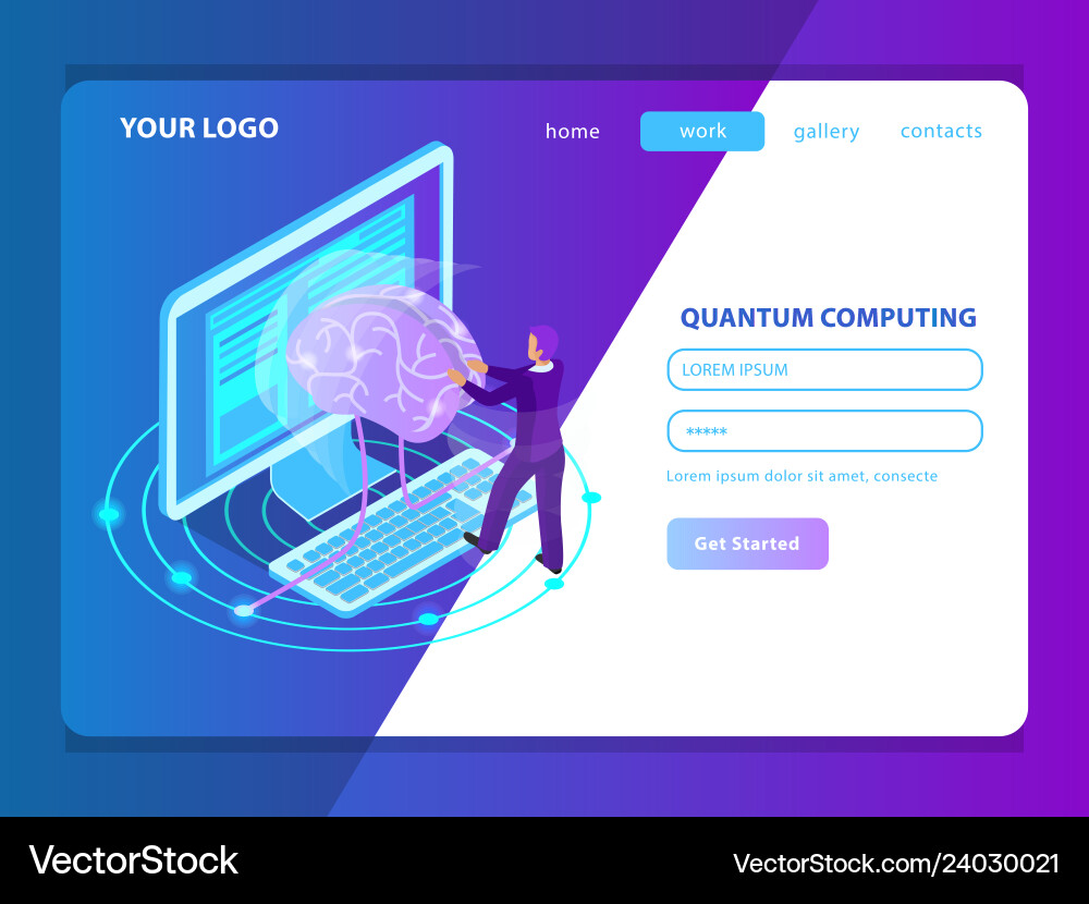 Quantum Computing Isometric Landing Page vector image
