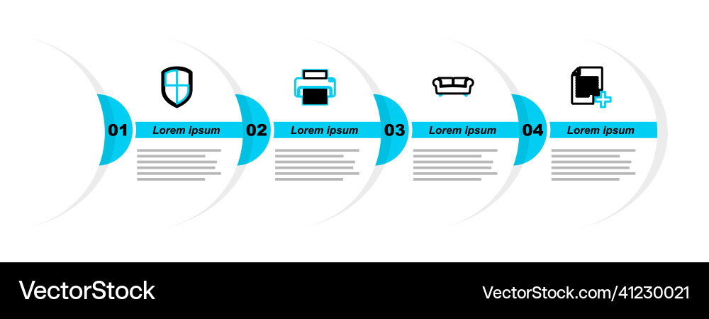 Set line add new file sofa printer and shield Set line add new file sofa printer and shield Vector Image