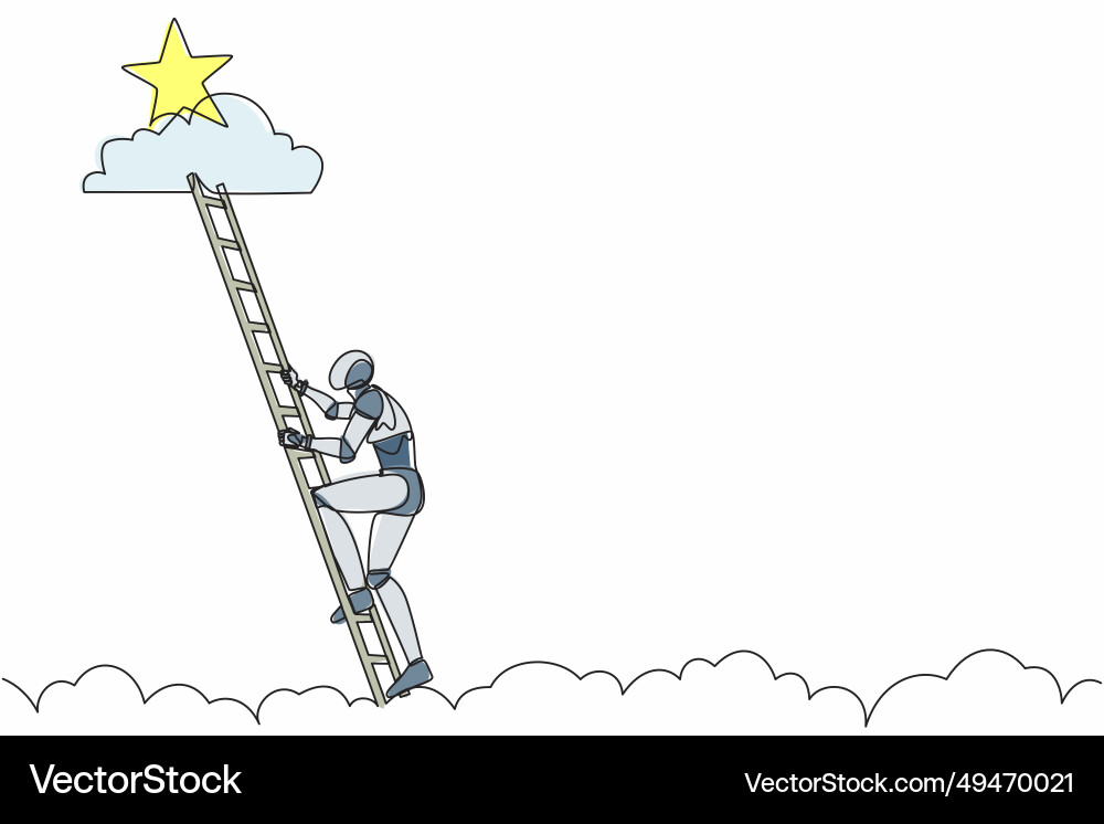 Single continuous line drawing robot climbing Single continuous line drawing robot climbing vector image