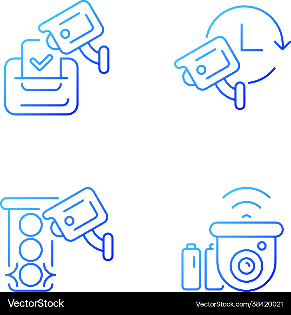 Surveillance system gradient linear icons set Surveillance system gradient linear icons set vector image