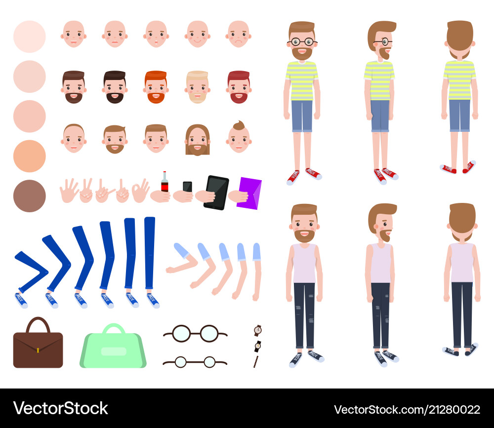 Animated man constructor head with various emotion Vector Image