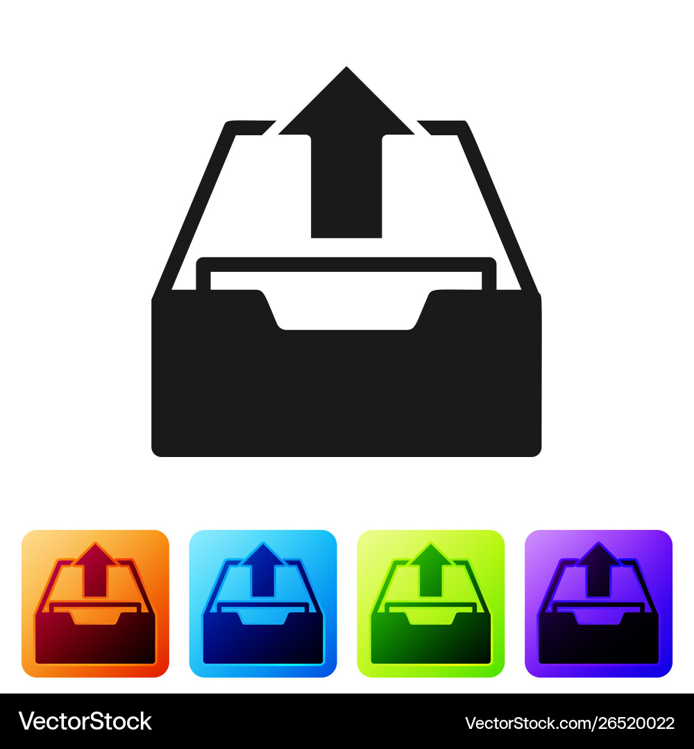 Black upload inbox icon isolated on white Black upload inbox icon isolated on white vector image