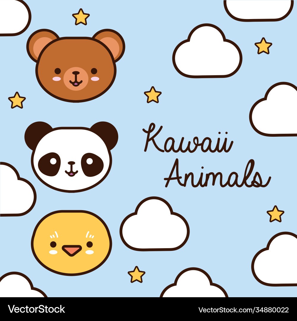Bundle kawaii Tiere mit Wolken und Sternen Bundle kawaii Tiere mit Wolken und Sternen vektorbild