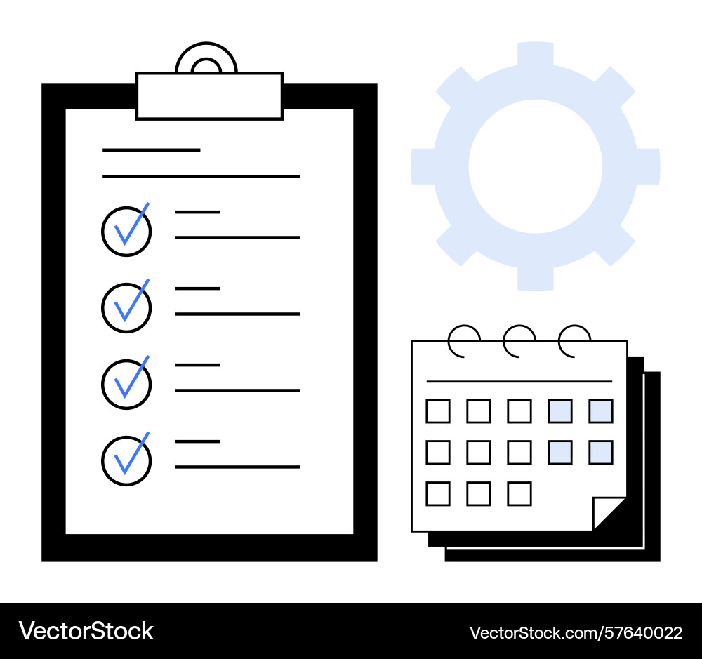 Checklist calendar and gear representing task Checklist calendar and gear representing task Vector Image