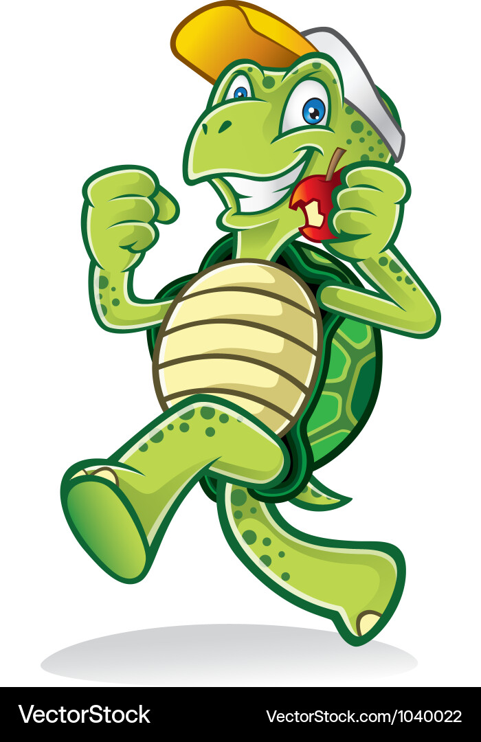 Cheerful Running Turtle with Apple vector image