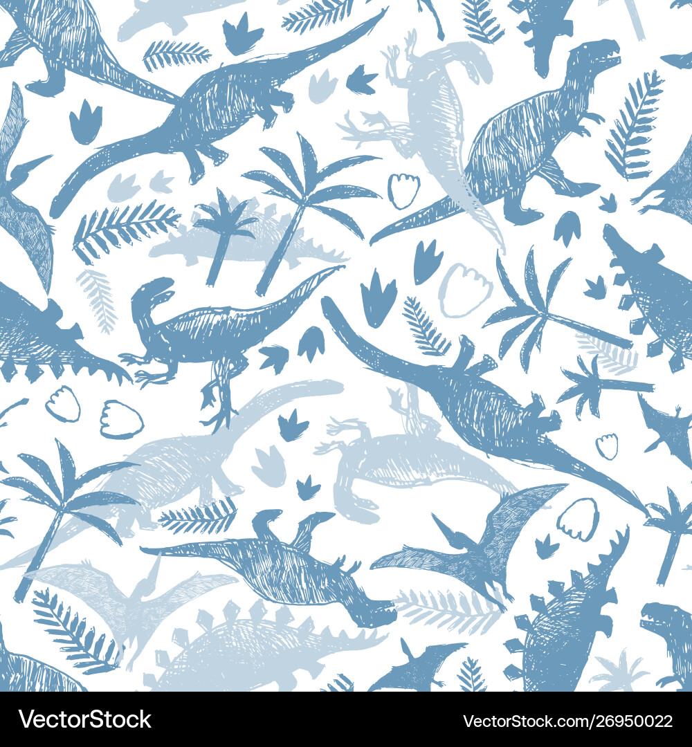 Dinosaur Sketch Repeat Pattern Vector Image