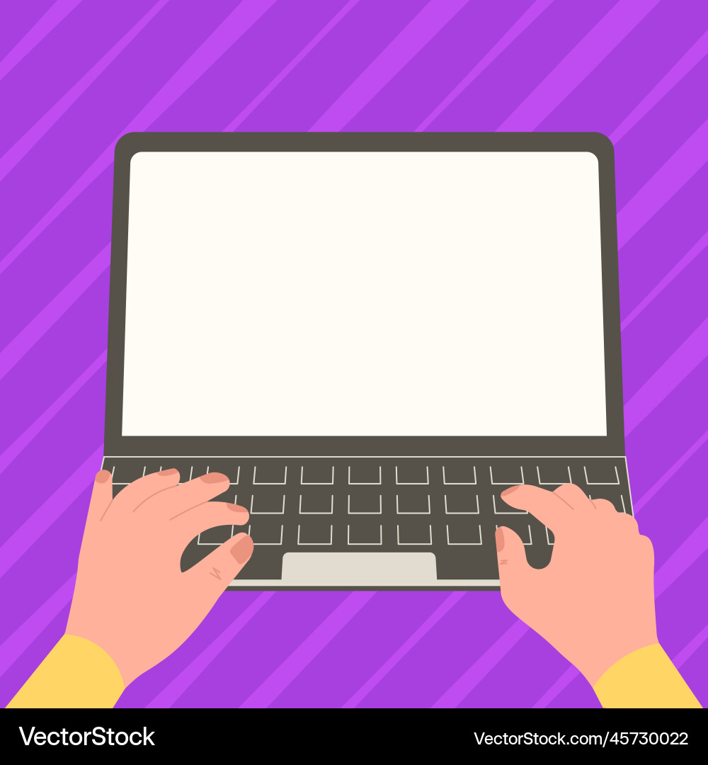 Hands typing text with keyboard laptop screen Hands typing text with keyboard laptop screen Vector Image