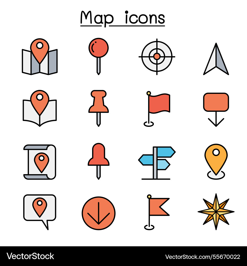 Map icon set in color line style Map icon set in color line style vector image