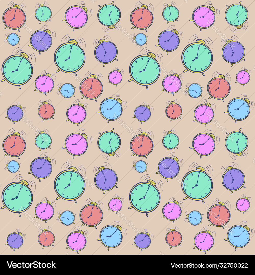 Pattern multicolored clocks and alarm Pattern multicolored clocks and alarm Vector Image