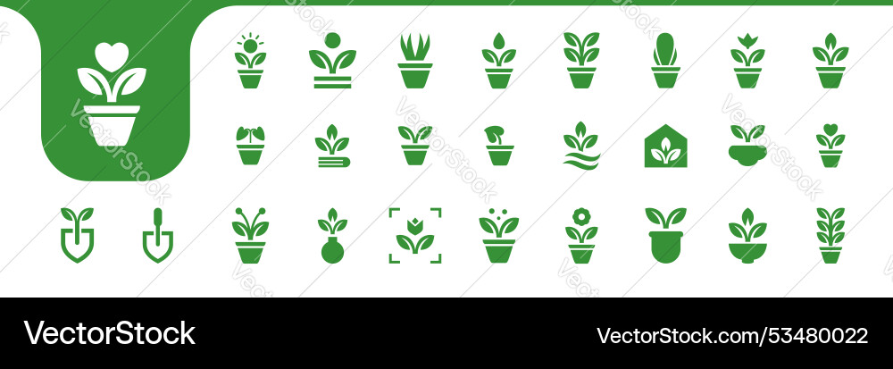 Plant and flower pot flat icon set collection Plant and flower pot flat icon set collection Vector Image