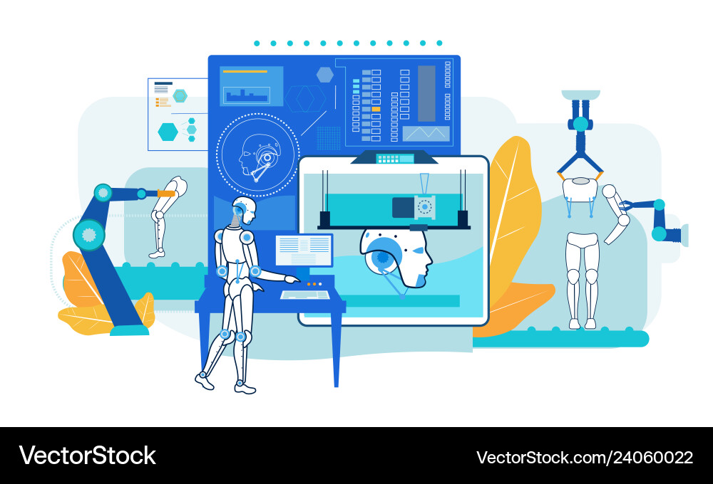 Robot assembly automatic production factory flat Vector Image