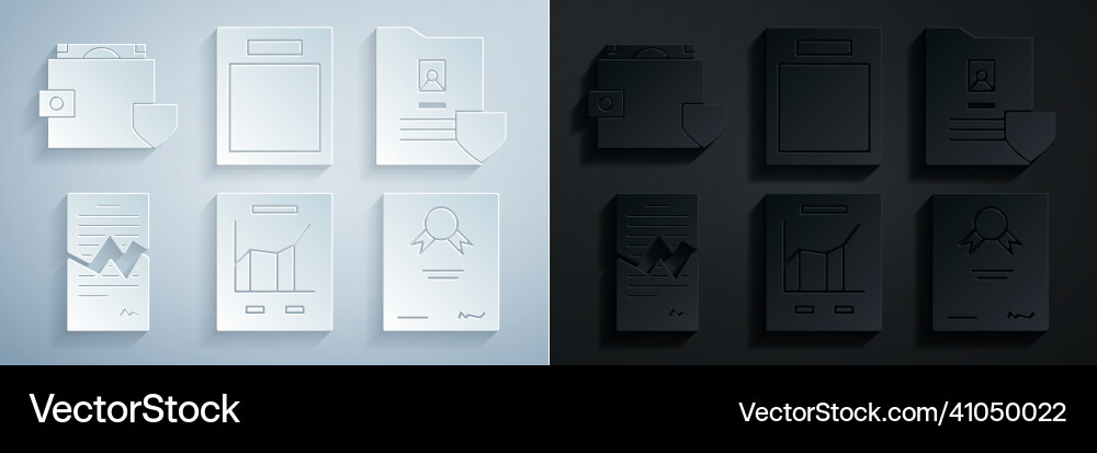 Set document with graph chart shield torn Set document with graph chart shield torn Vector Image