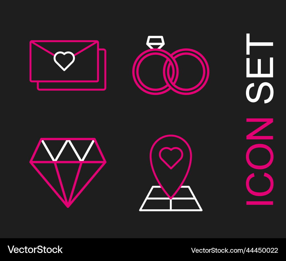 Set line map pointer with heart diamond wedding Set line map pointer with heart diamond wedding Vector Image