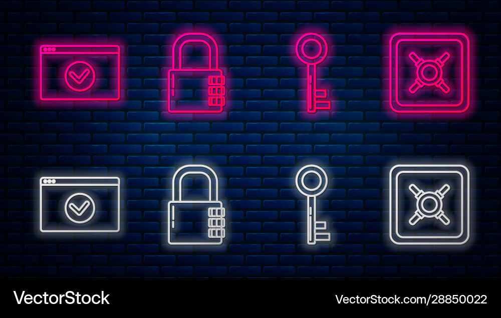 Set line safe combination lock key secure your Set line safe combination lock key secure your vector image